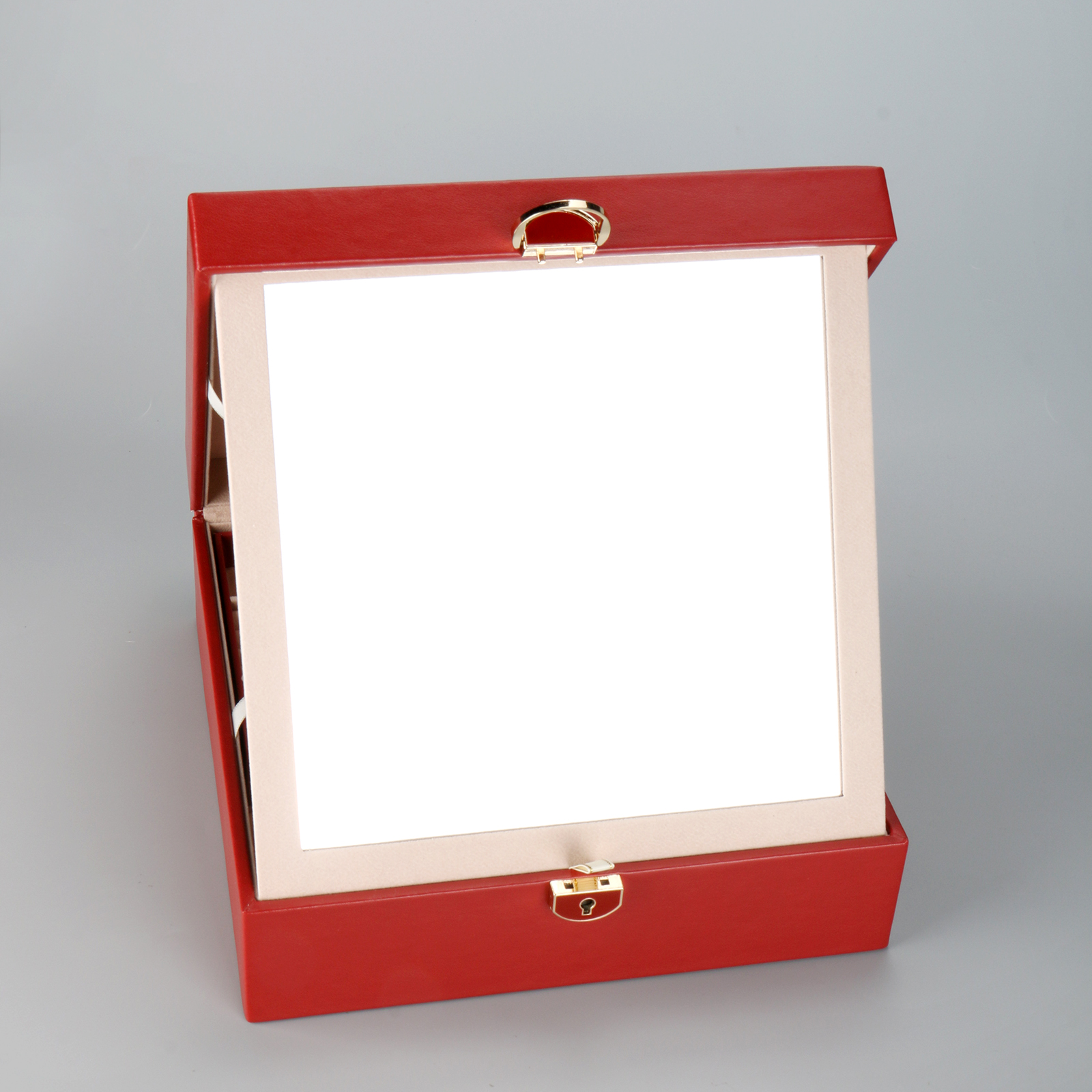 Necklace Earrings Rings Watch Organizer Case Double Layer Luxury Pu Leather Travel Jewelry Boxes With Mirror