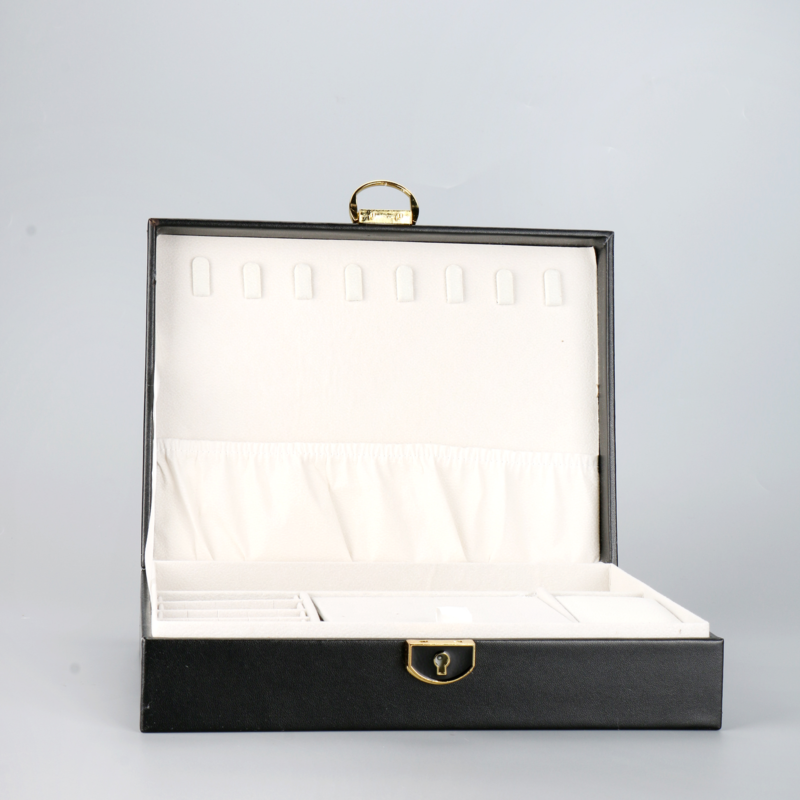 PU Leather Lockable Earring Necklace Ring Jewelry Case Display Organizer Jewelry Storage Box