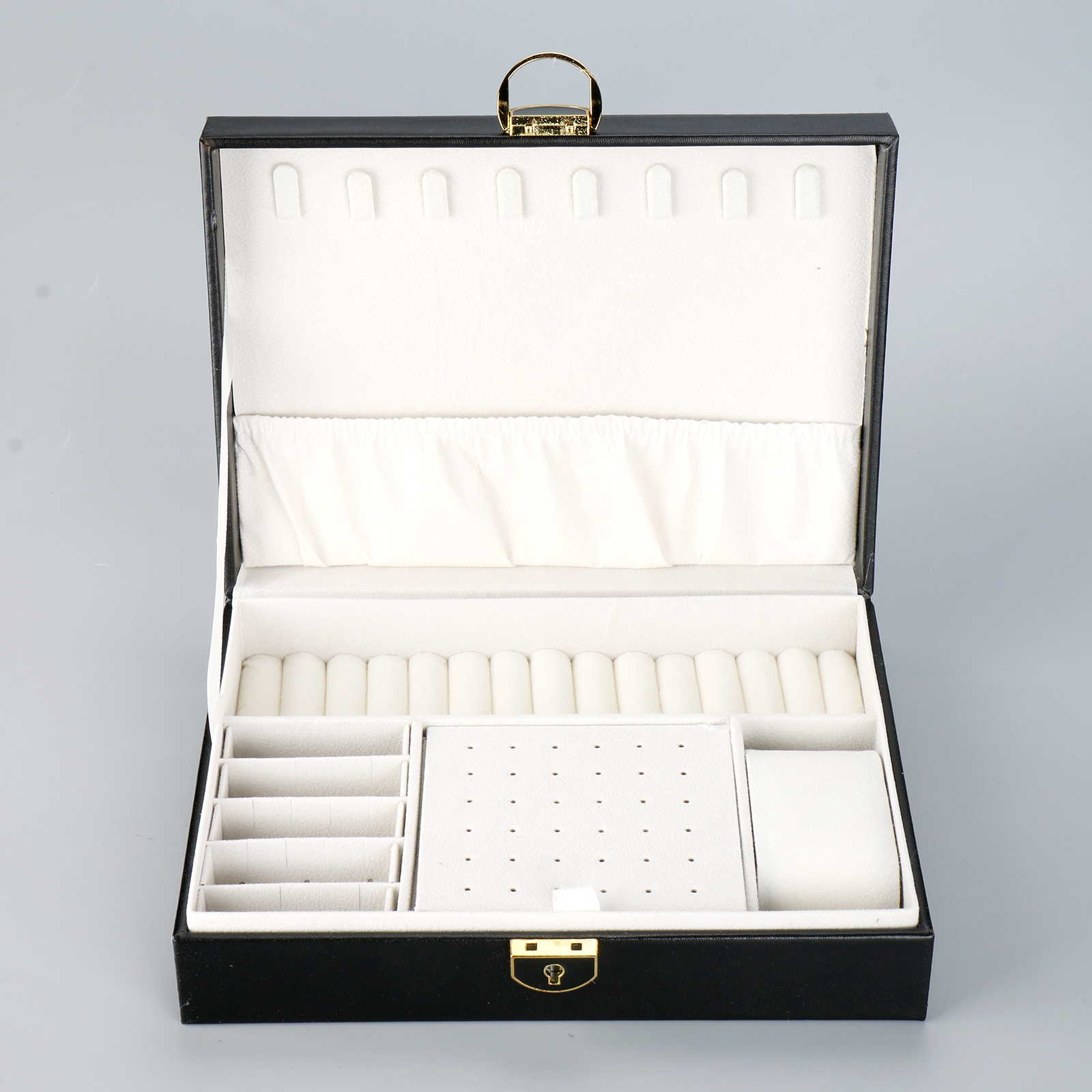 PU Leather Lockable Earring Necklace Ring Jewelry Case Display Organizer Jewelry Storage Box