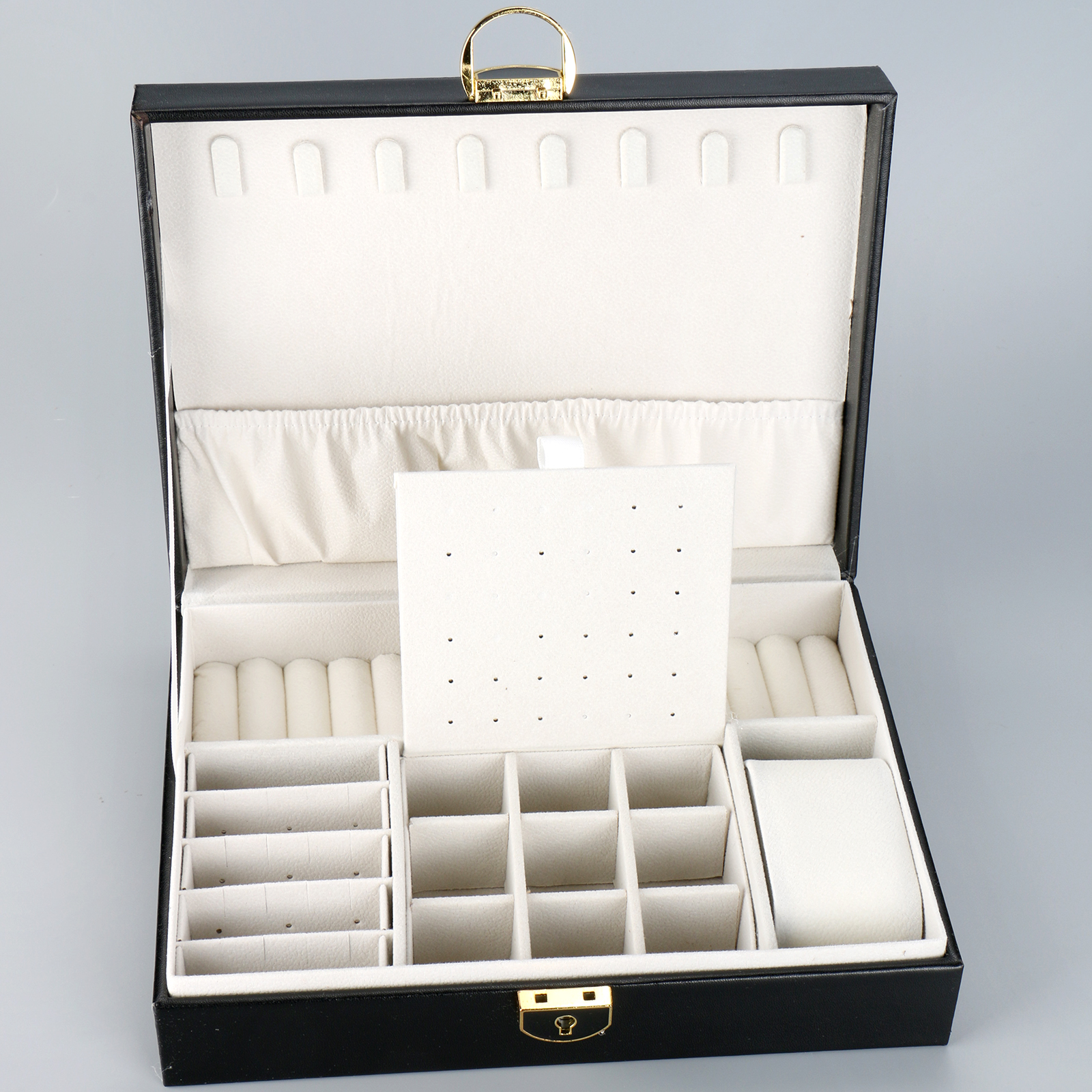 PU Leather Lockable Earring Necklace Ring Jewelry Case Display Organizer Jewelry Storage Box