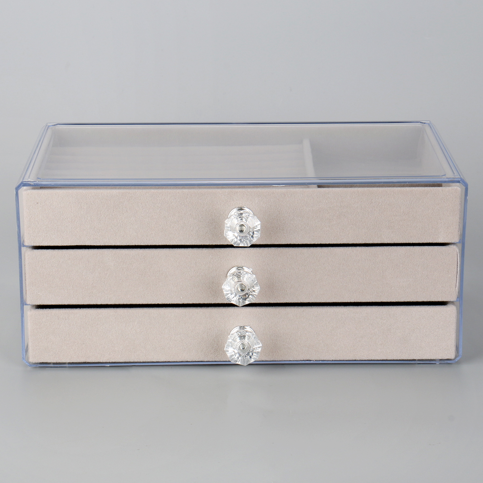 Luxury Plastic Acrylic Earring Rings Necklaces Bracelets Display Case 3 Drawers Velvet Jewelry Organizer Box