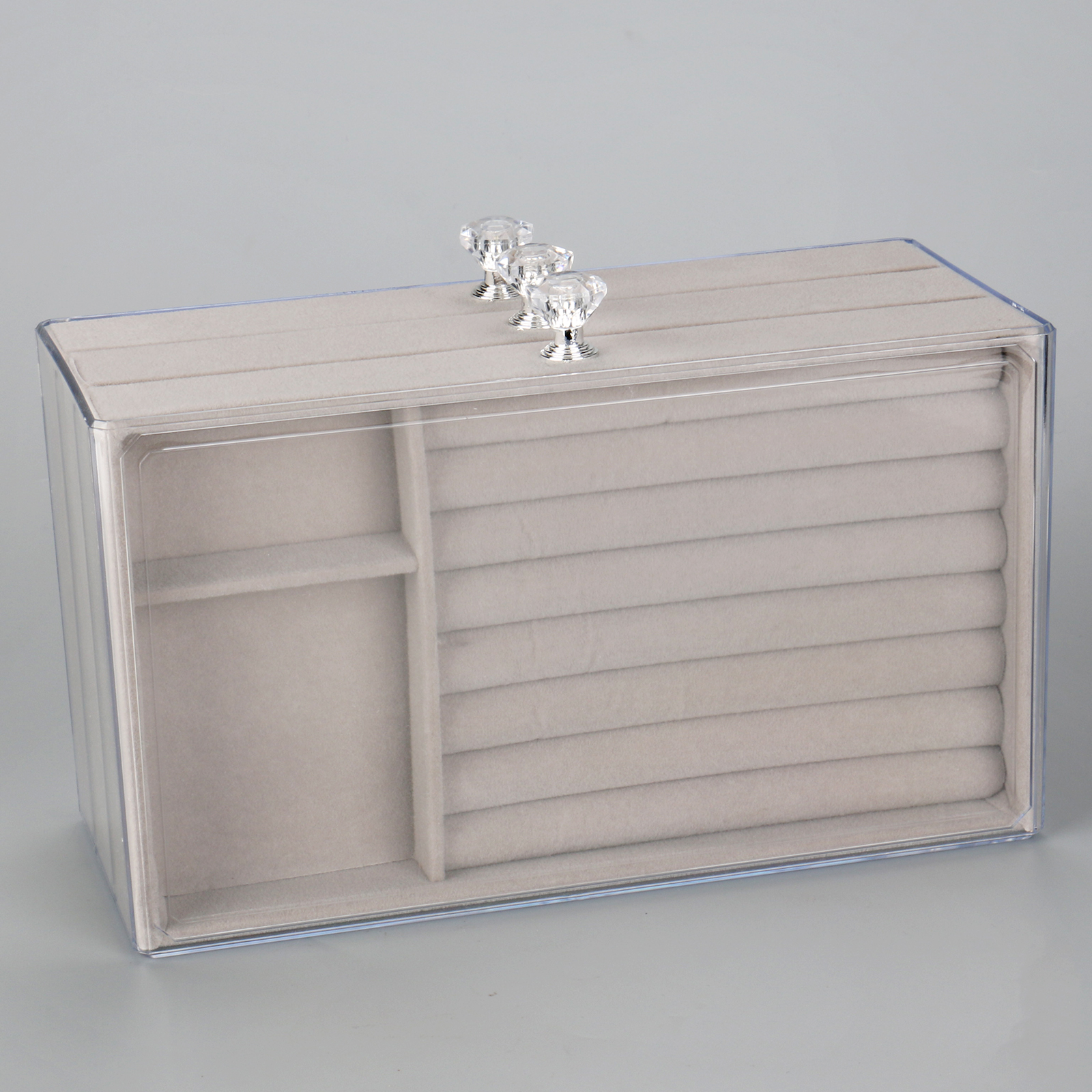 Luxury Plastic Acrylic Earring Rings Necklaces Bracelets Display Case 3 Drawers Velvet Jewelry Organizer Box