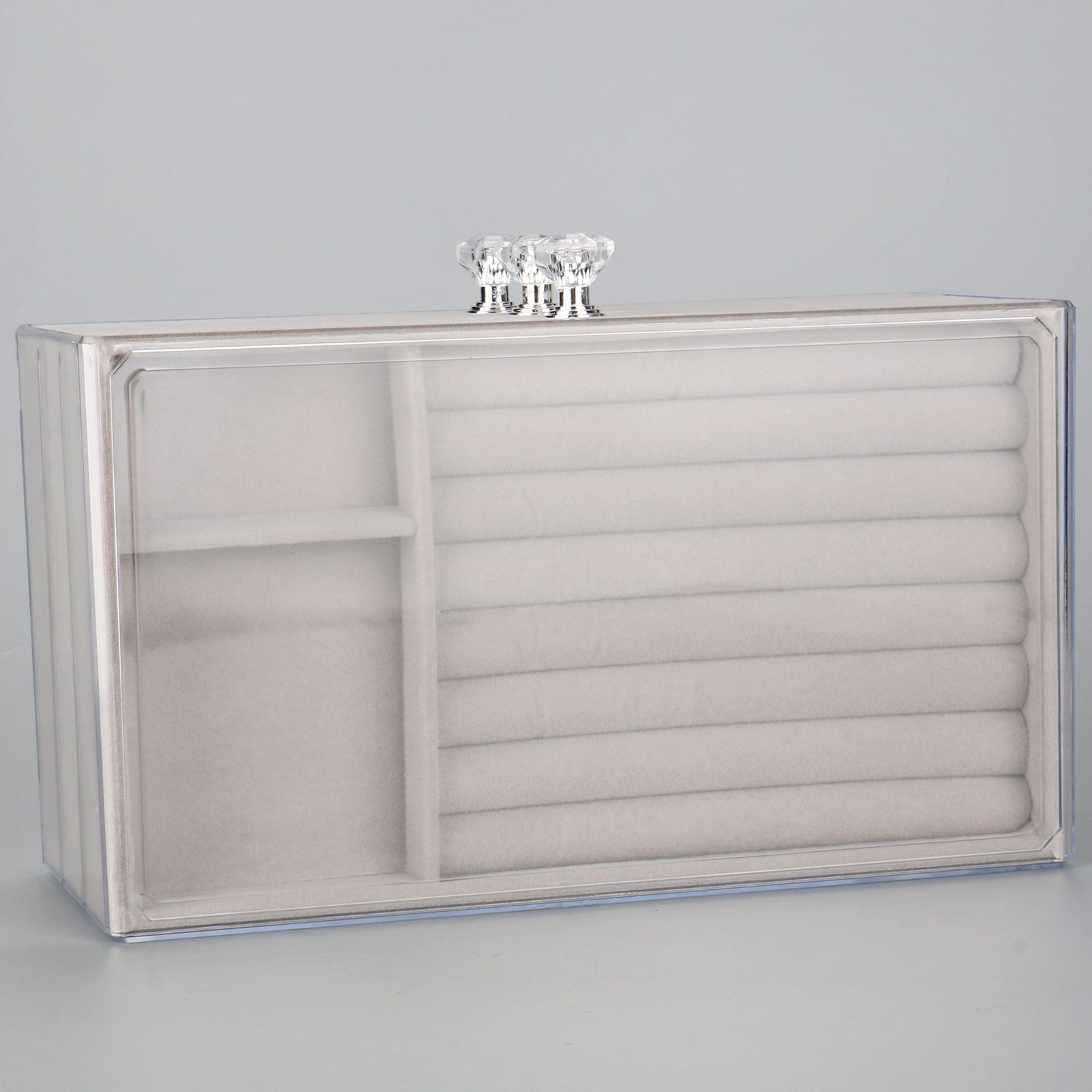 Luxury Plastic Acrylic Earring Rings Necklaces Bracelets Display Case 3 Drawers Velvet Jewelry Organizer Box