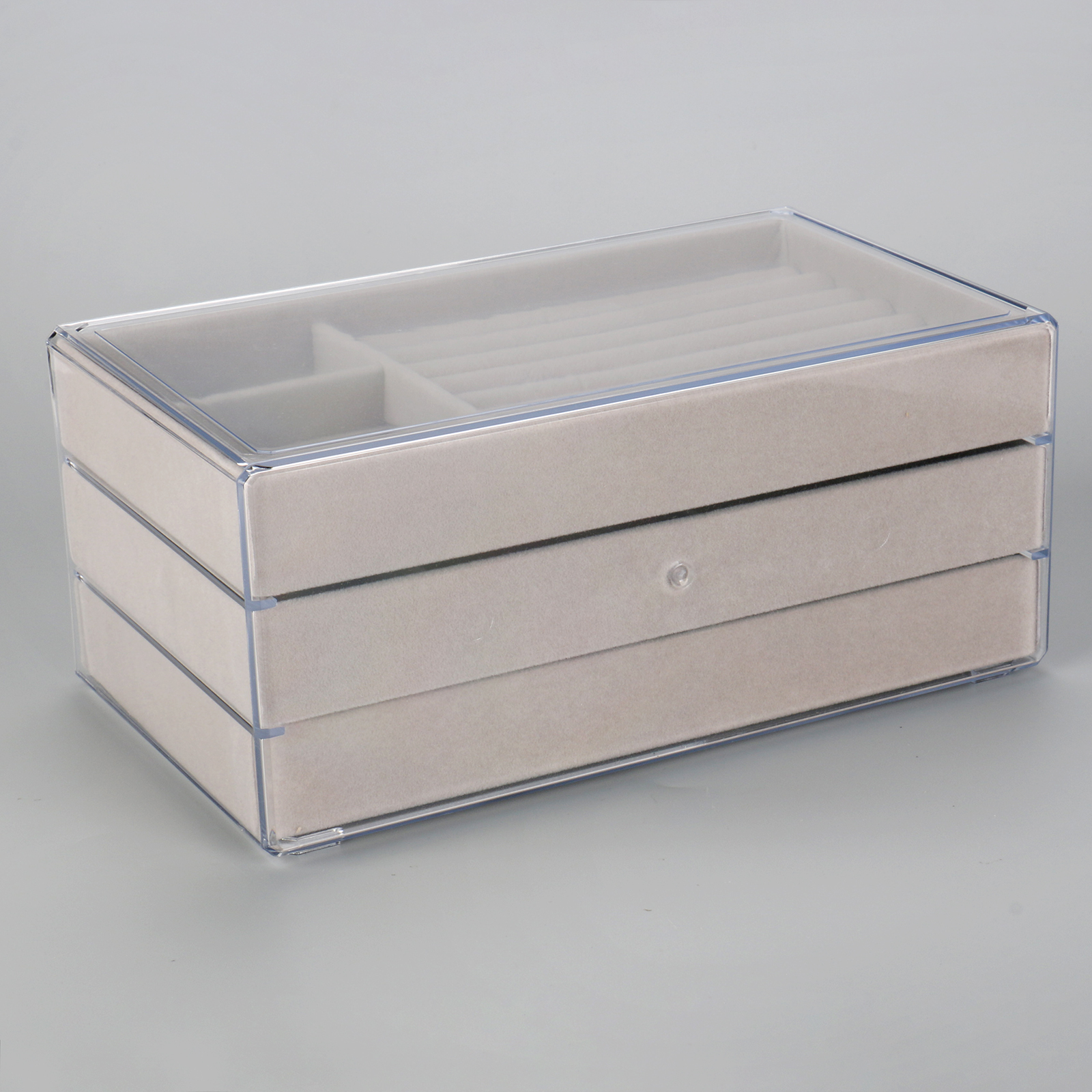 Luxury Plastic Acrylic Earring Rings Necklaces Bracelets Display Case 3 Drawers Velvet Jewelry Organizer Box