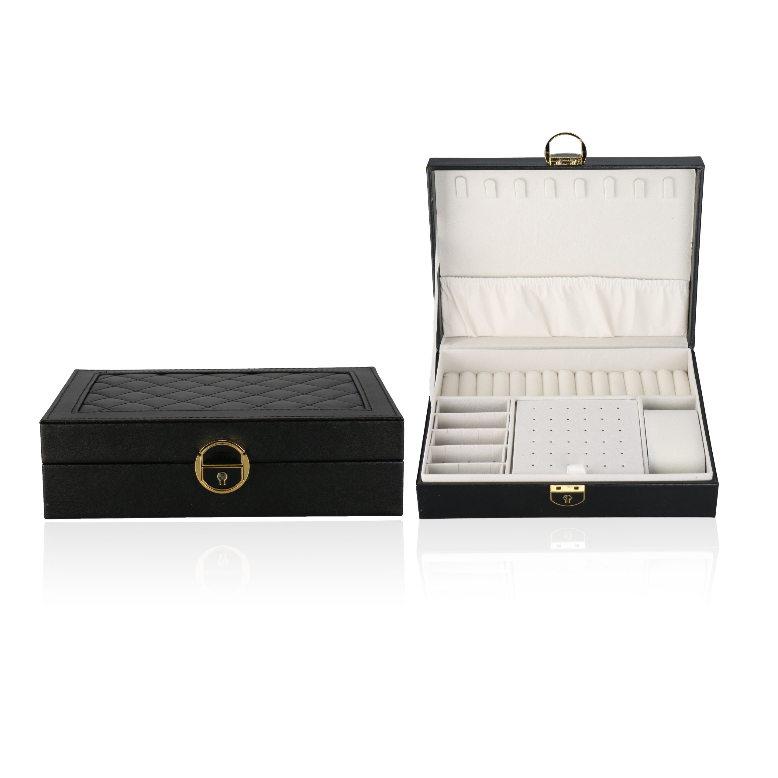 PU Leather Lockable Earring Necklace Ring Jewelry Case Display Organizer Jewelry Storage Box
