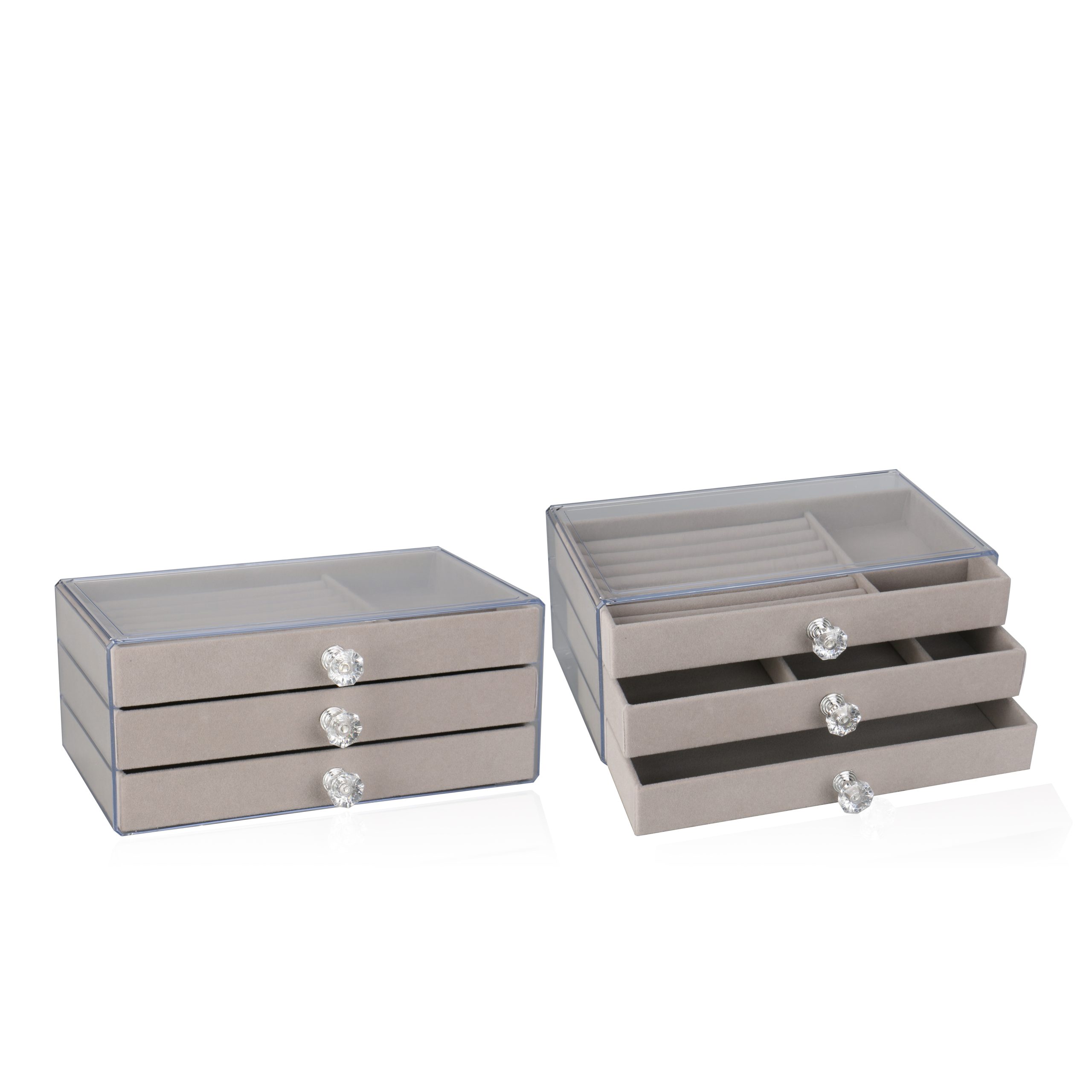 Luxury Plastic Acrylic Earring Rings Necklaces Bracelets Display Case 3 Drawers Velvet Jewelry Organizer Box