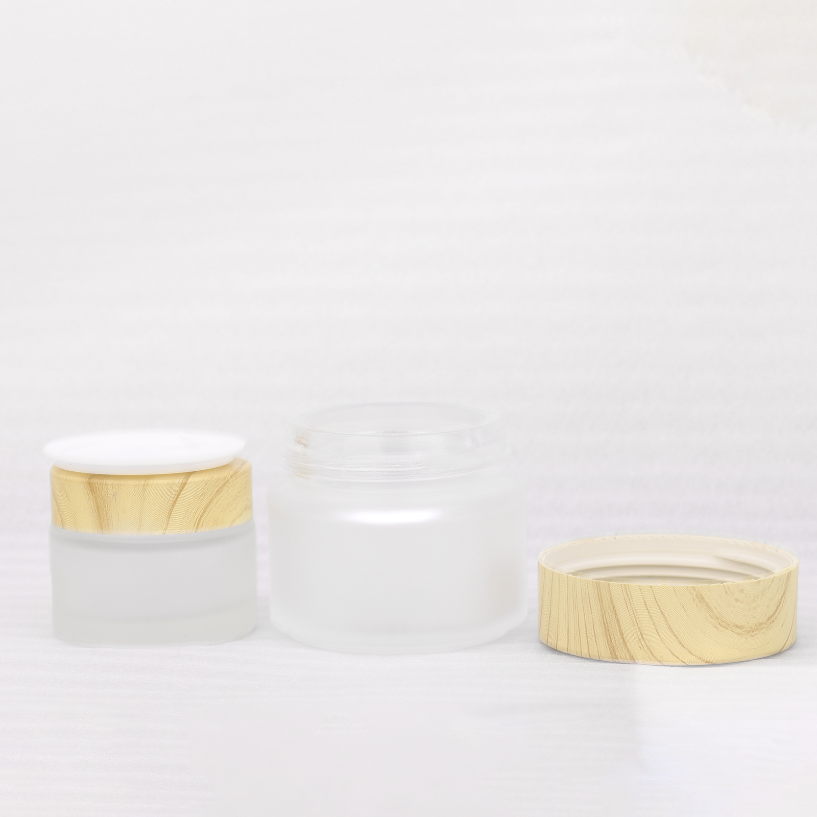 Cosmetic Containers Water Transfer Printing Wood Grain Lid 5g 10g 15g 20g 30g 50g 100g 200g Frosted Clear Glass Cream Jar