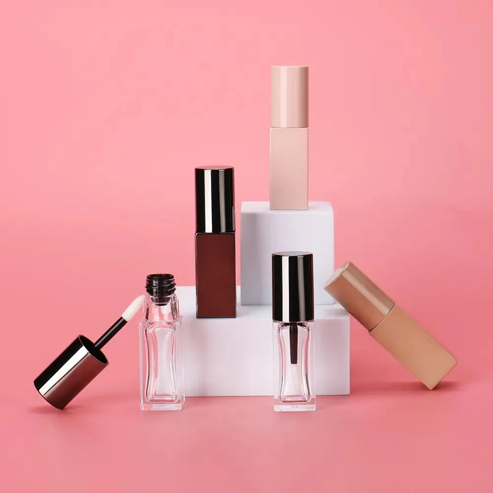 Gold Round Cap Square Transparent Lipgloss Tube Fat Wand Big Doe Foot 8ml Lip Gloss Tubes