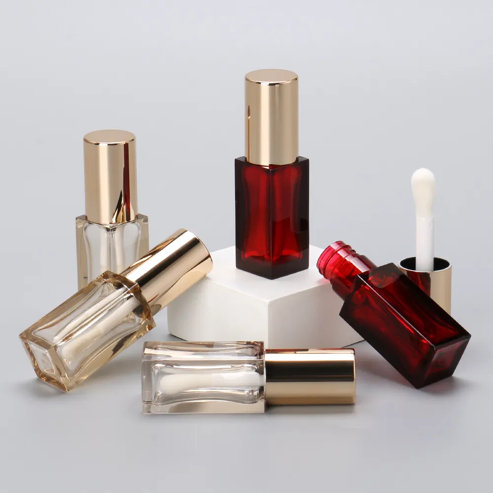 Gold Round Cap Square Transparent Lipgloss Tube Fat Wand Big Doe Foot 8ml Lip Gloss Tubes