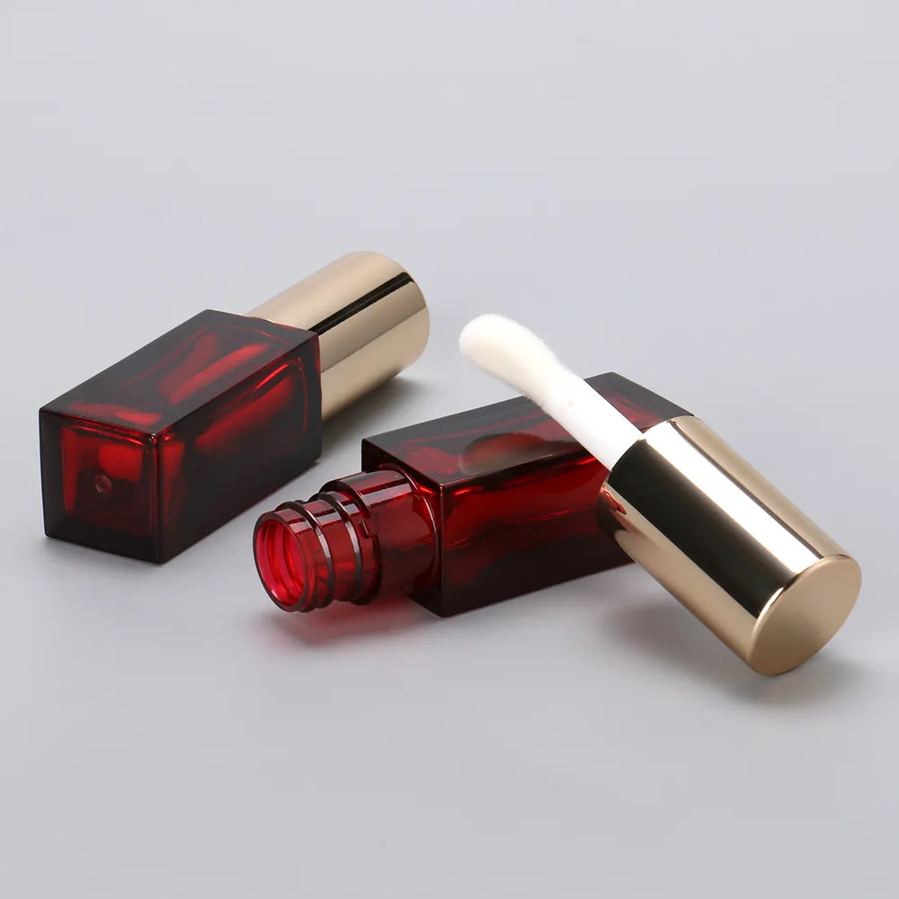 Gold Round Cap Square Transparent Lipgloss Tube Fat Wand Big Doe Foot 8ml Lip Gloss Tubes