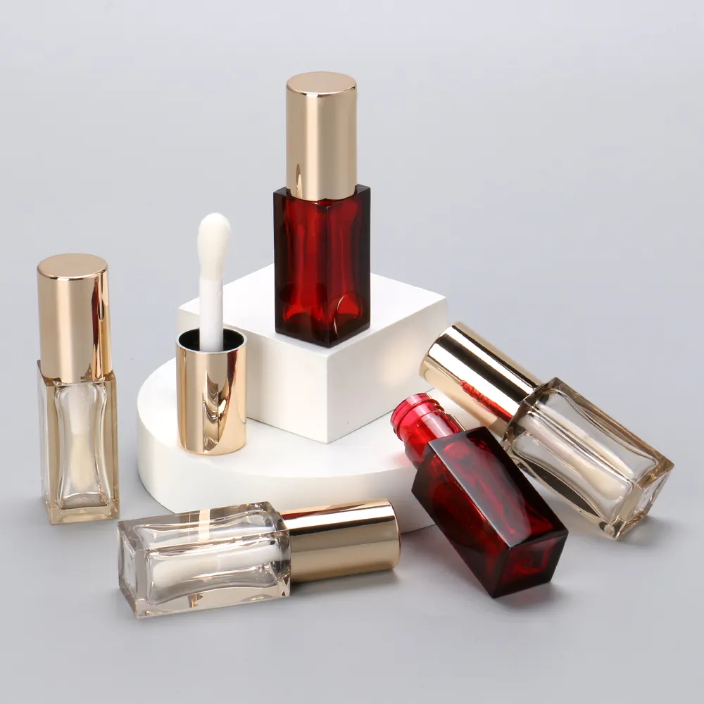 Gold Round Cap Square Transparent Lipgloss Tube Fat Wand Big Doe Foot 8ml Lip Gloss Tubes