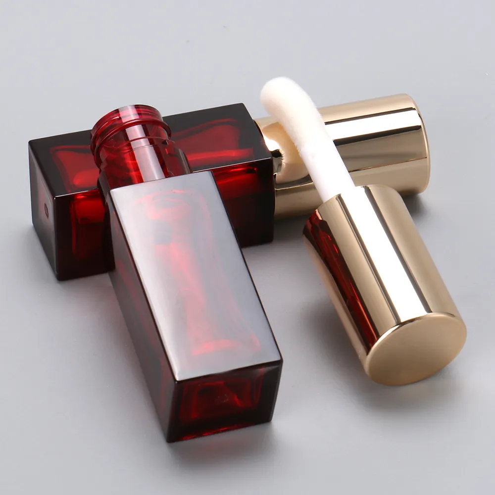 Gold Round Cap Square Transparent Lipgloss Tube Fat Wand Big Doe Foot 8ml Lip Gloss Tubes