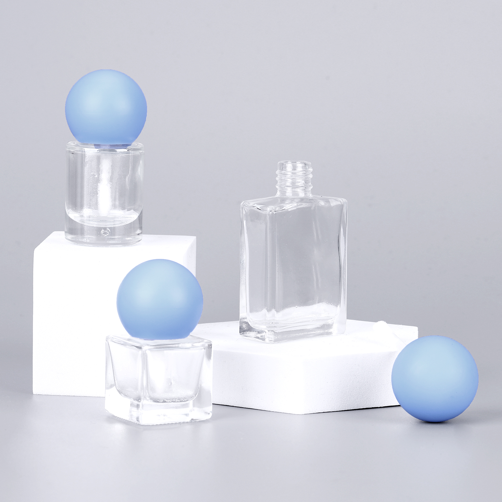 Glass Makeup Container Cylinder Square Empty Glass Concealer Nail Polish Lip Gloss Bottle With Ball Cap