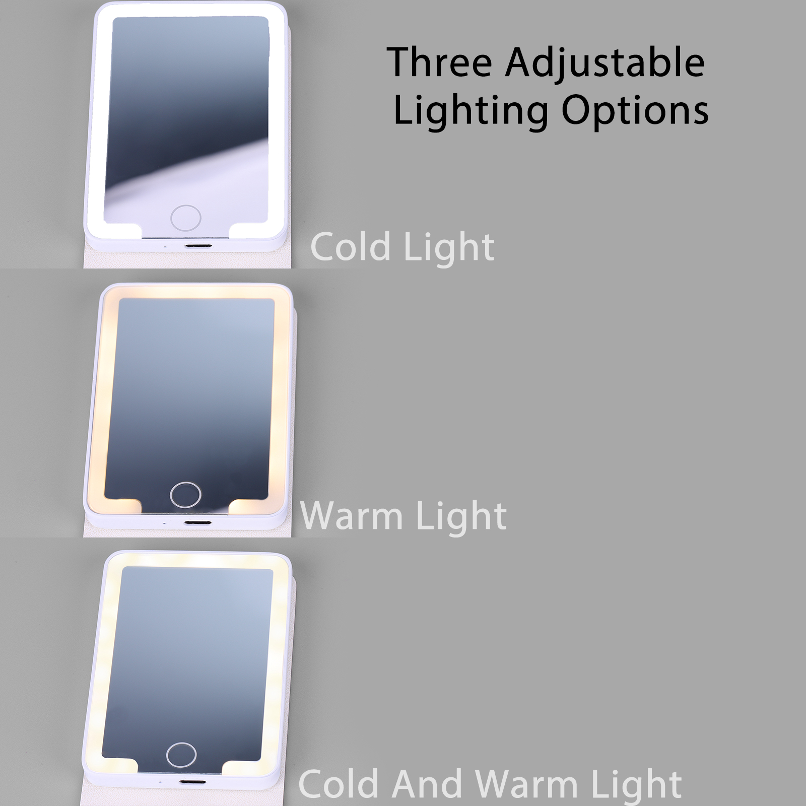 PU Leather Portable Rechargeable Led Touch Screen Dimmable Lighting Foldable Tabletop Makeup Vanity Mirror