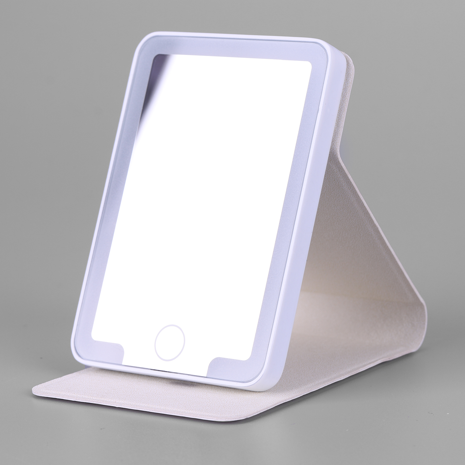 PU Leather Portable Rechargeable Led Touch Screen Dimmable Lighting Foldable Tabletop Makeup Vanity Mirror