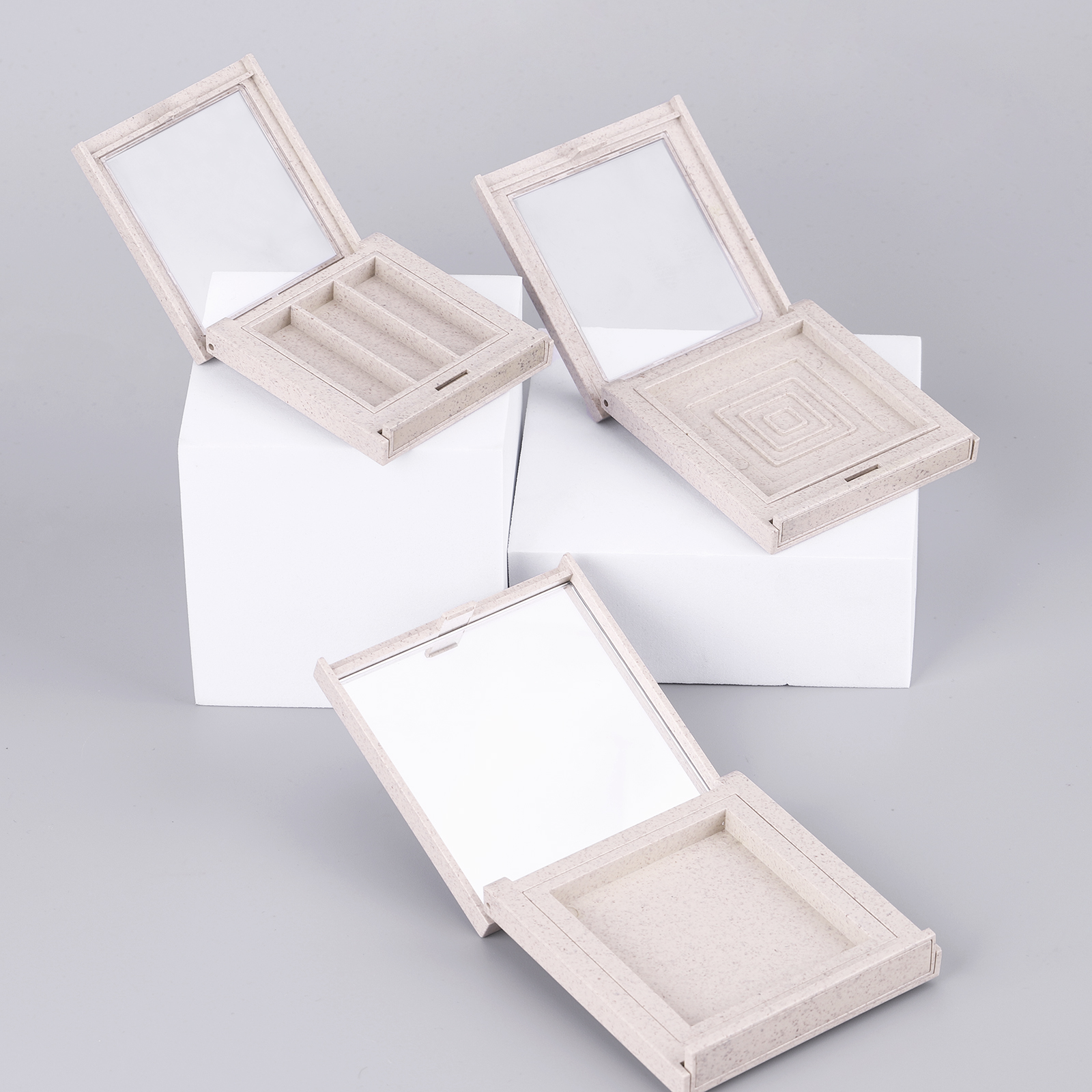 Refillable Cosmetic Packaging Square Empty Biodegradable Wheat Straw Makeup Compact Powder Case