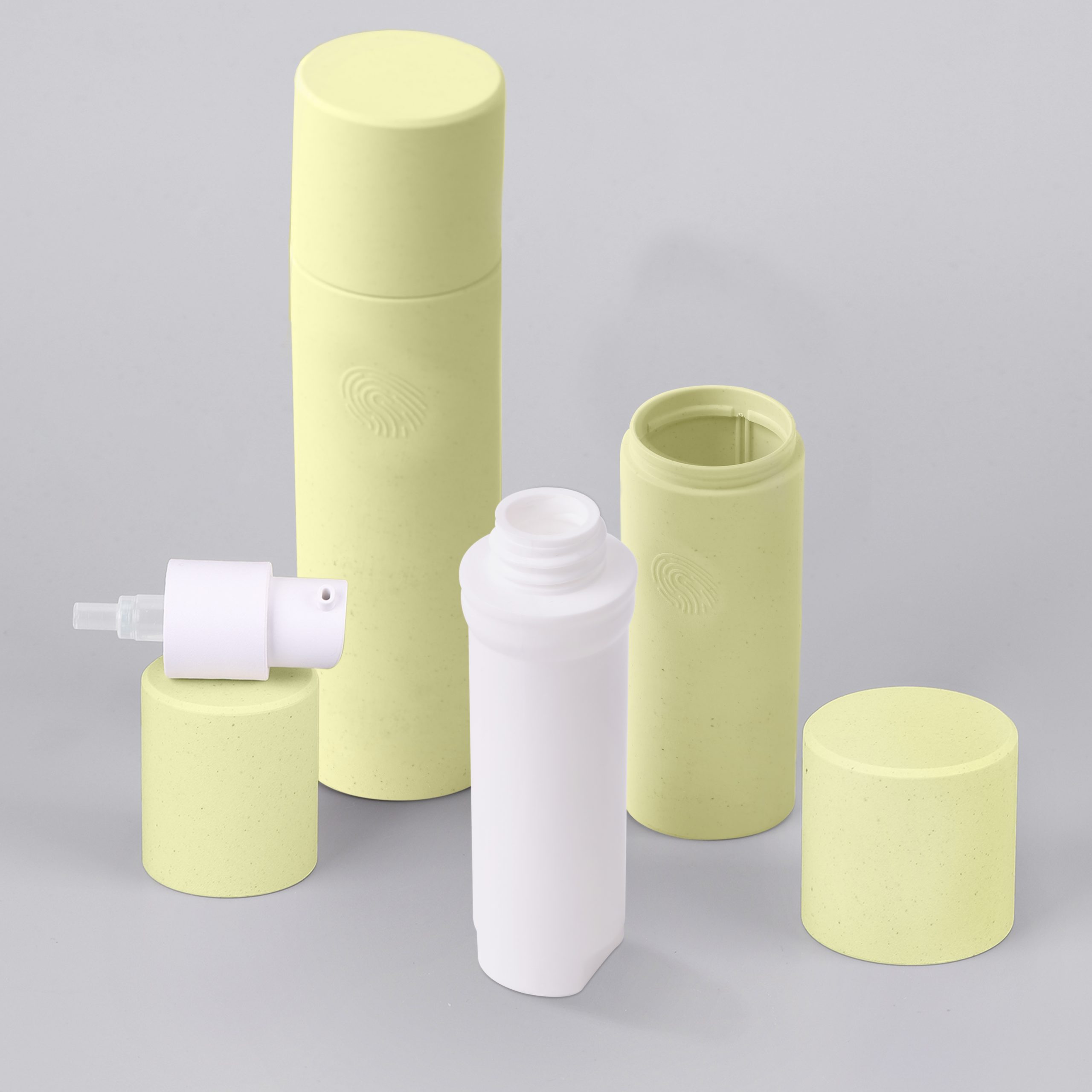Biodegradable PMU Cosmetic Packaging Eco-friendly Lotion Pump Bottle 30ml 50ml 100ml Round Cosmetic Jar With Spoon