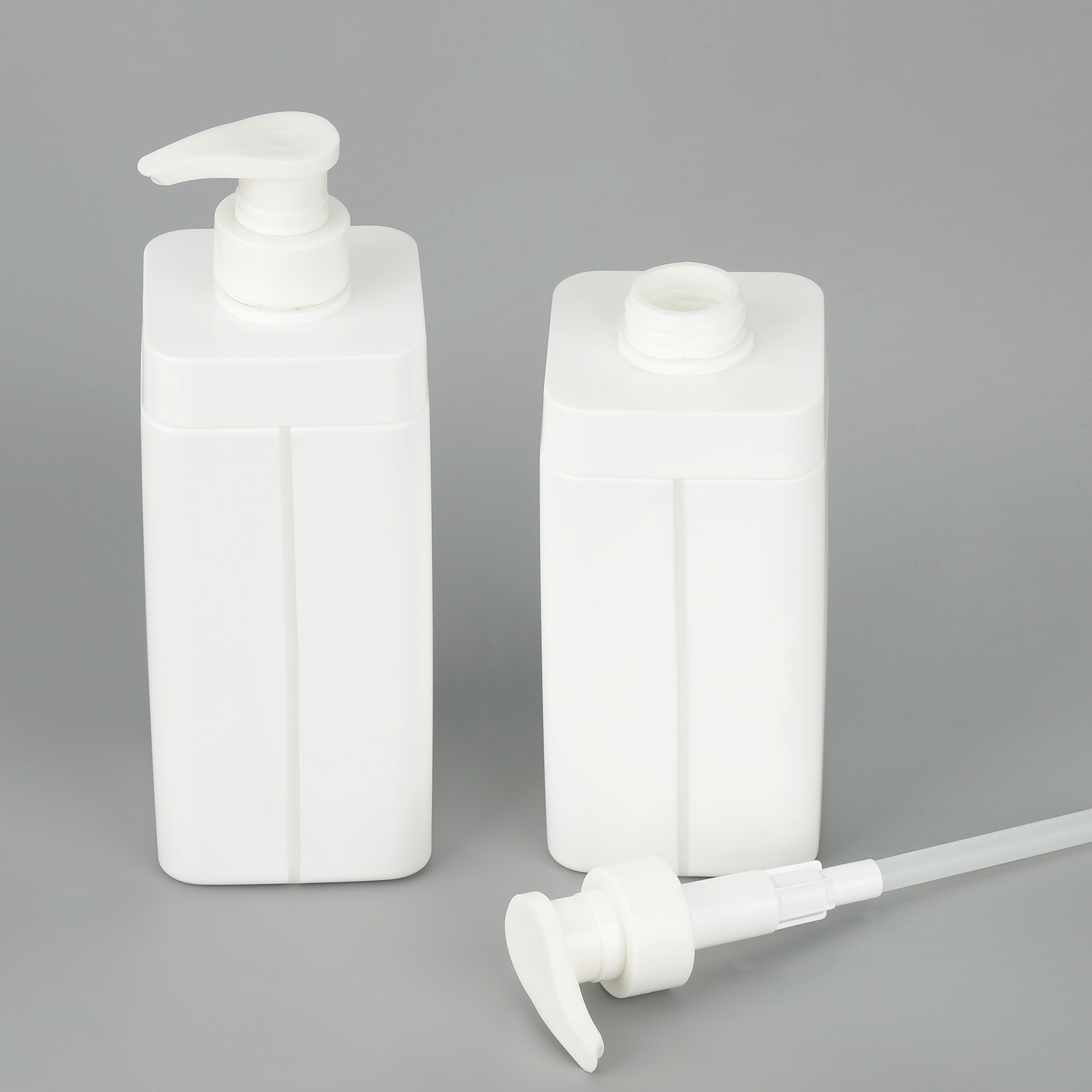 Custom 500ml 800ml Square HDPE Plastic Shampoo Container Cosmetic Bottle Packaging With Lotion Pump