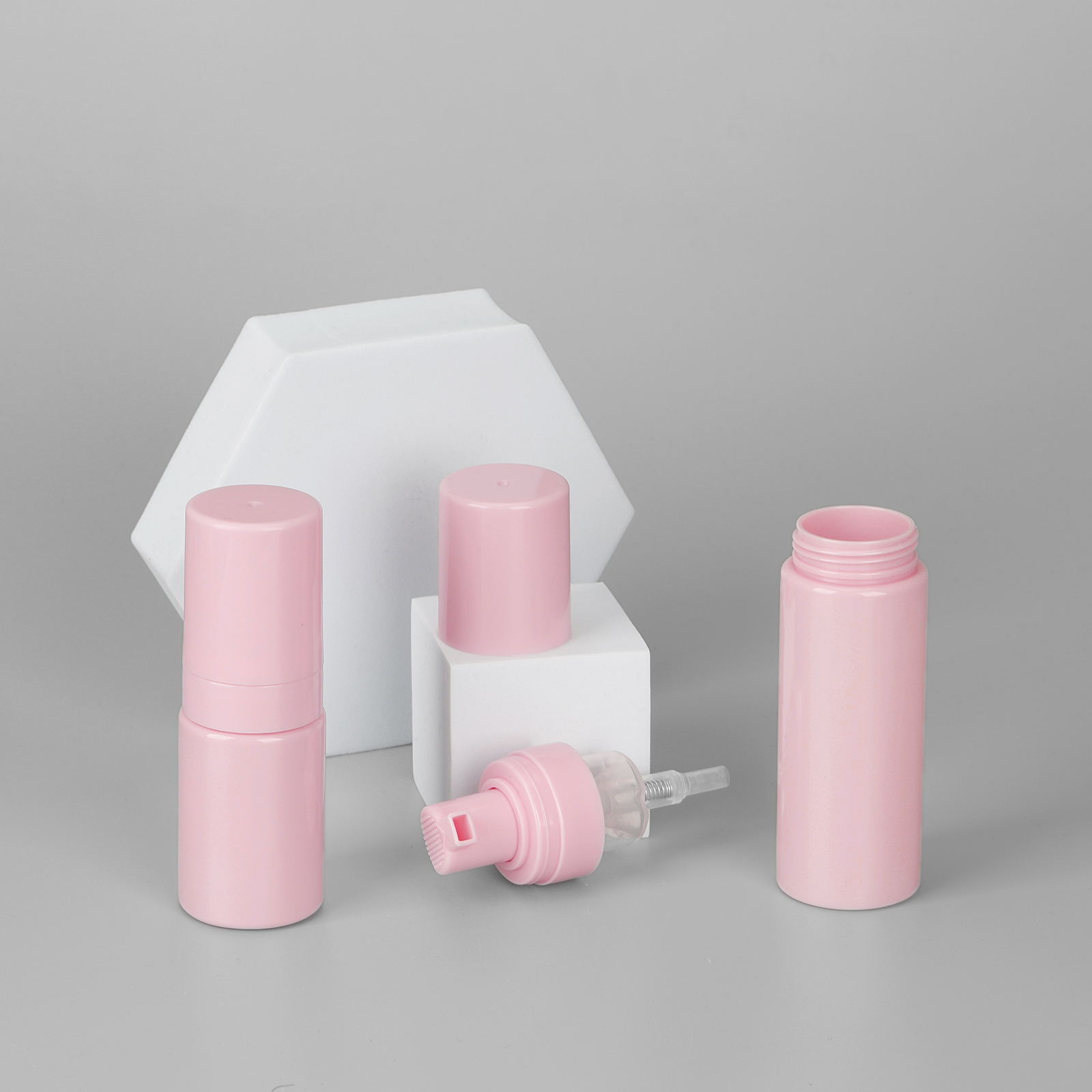Custom Luxury Pink Toner Lotion Shampoo Bottle Hand Cream Jars Skin Care Set Container Plastic Cosmetic Packaging