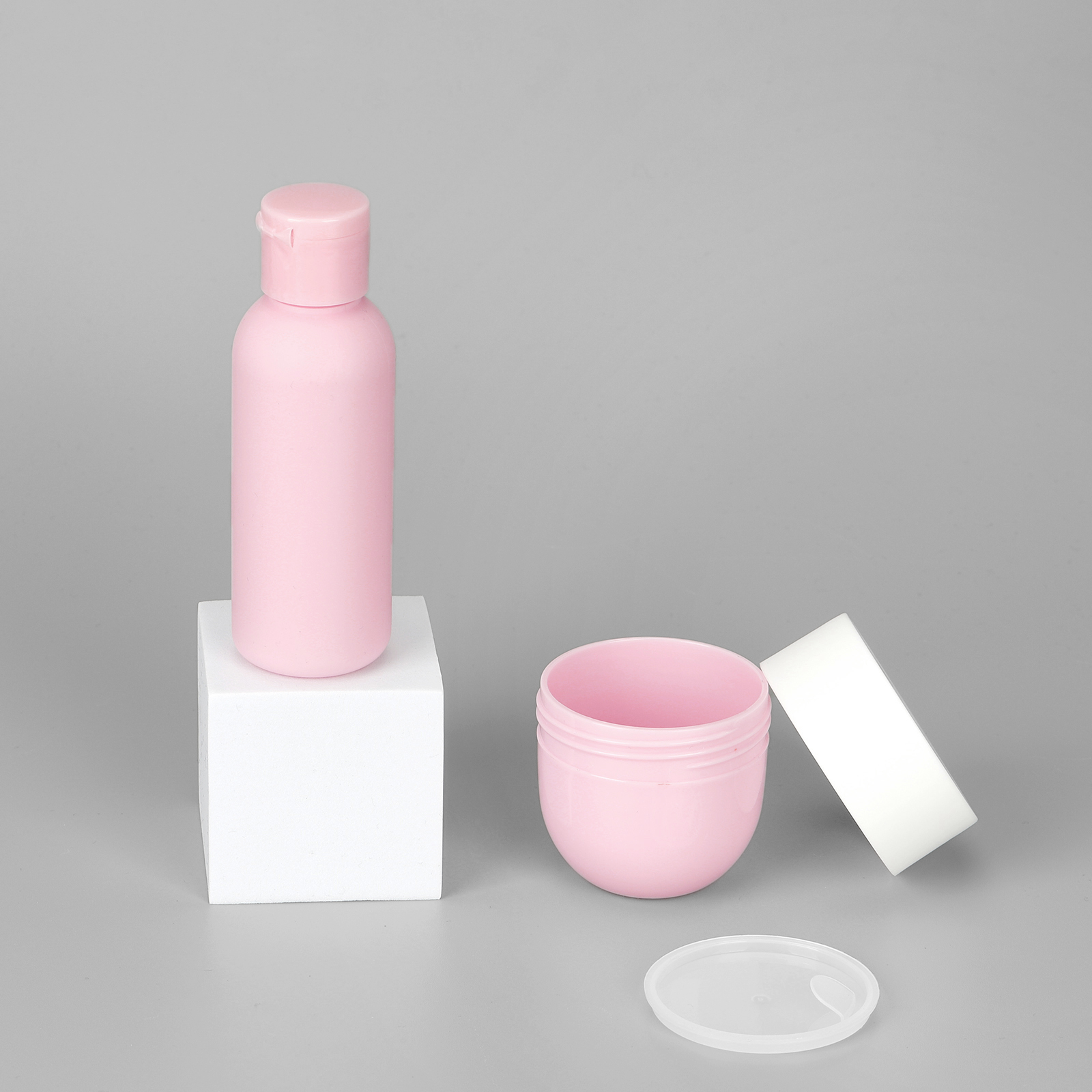 Custom Luxury Pink Toner Lotion Shampoo Bottle Hand Cream Jars Skin Care Set Container Plastic Cosmetic Packaging