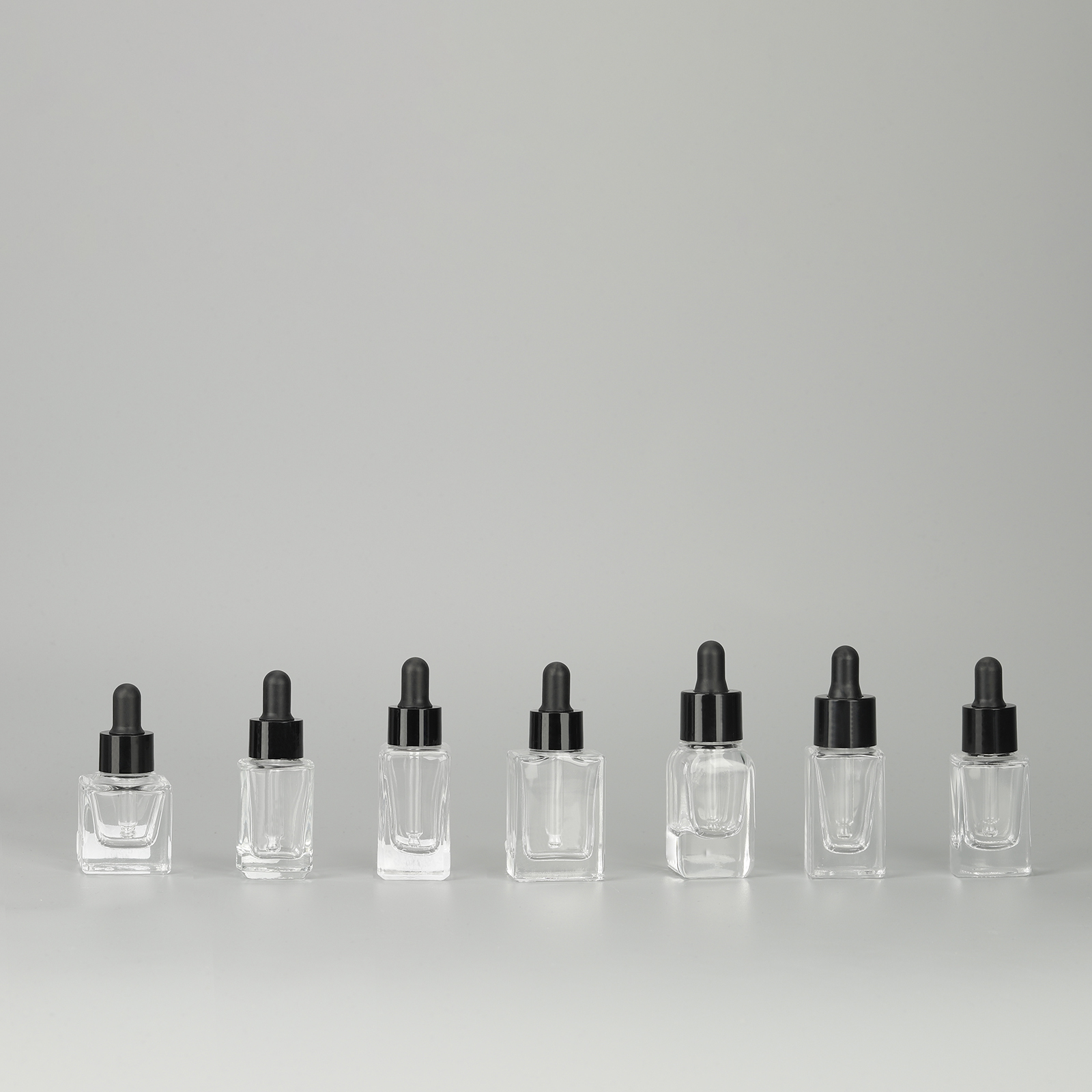 15ml 20ml Thick Bottom Transparent Square Essential Oil Glass Dropper Bottle With Black Lid