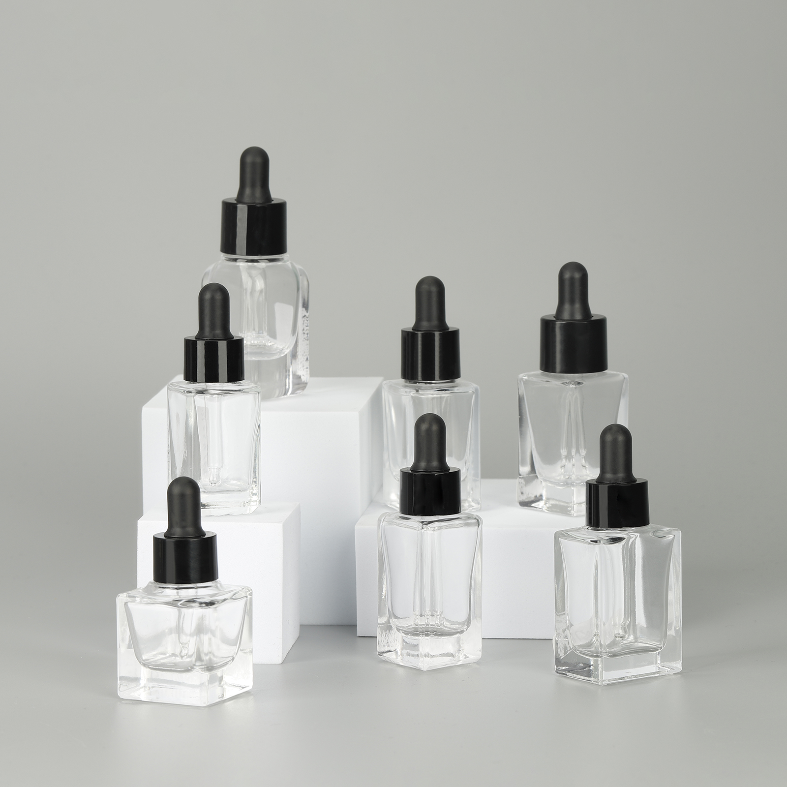 15ml 20ml Thick Bottom Transparent Square Essential Oil Glass Dropper Bottle With Black Lid